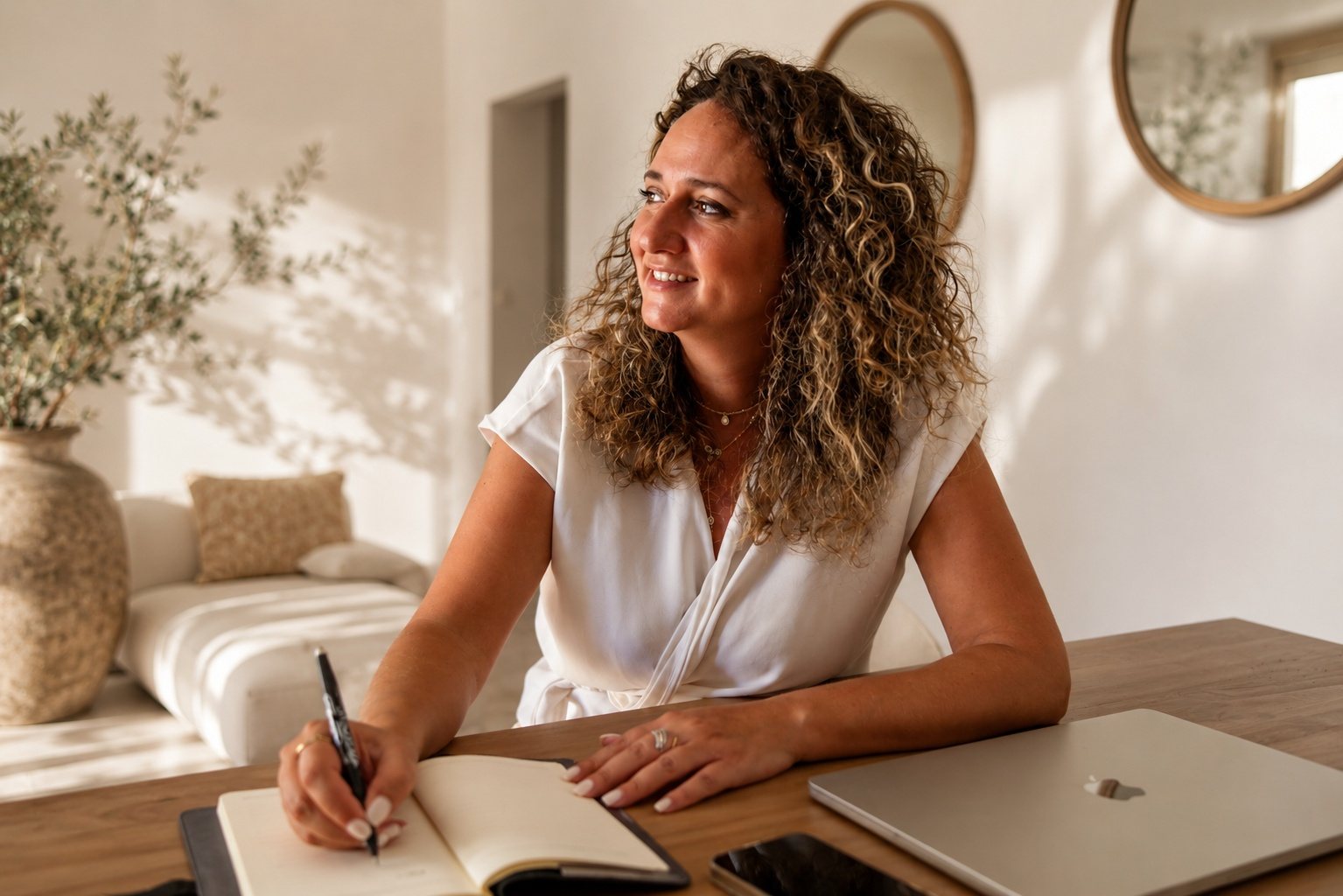 Nadine at her desk, preparing a stay
