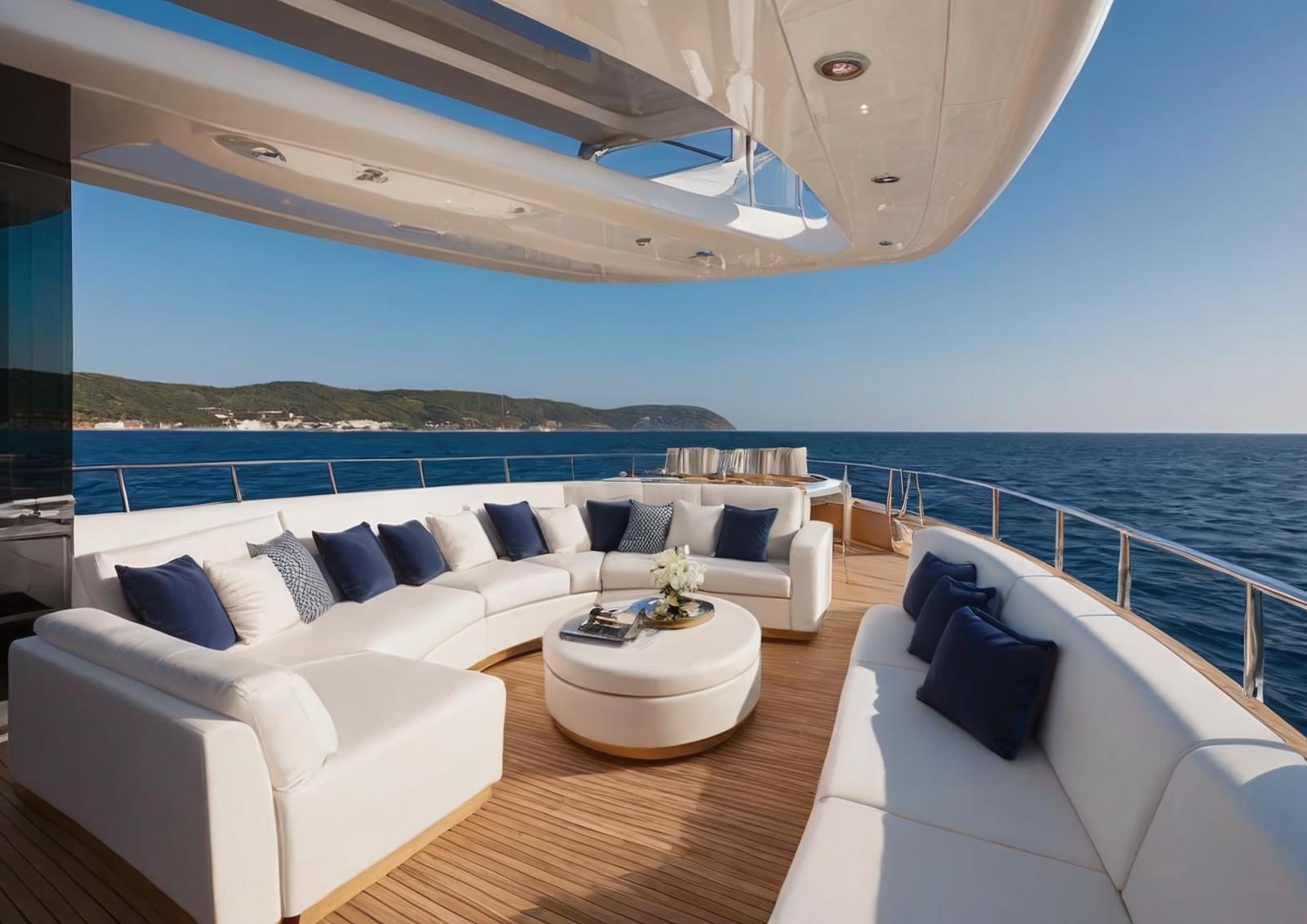 Yacht deck lounge facing the sea